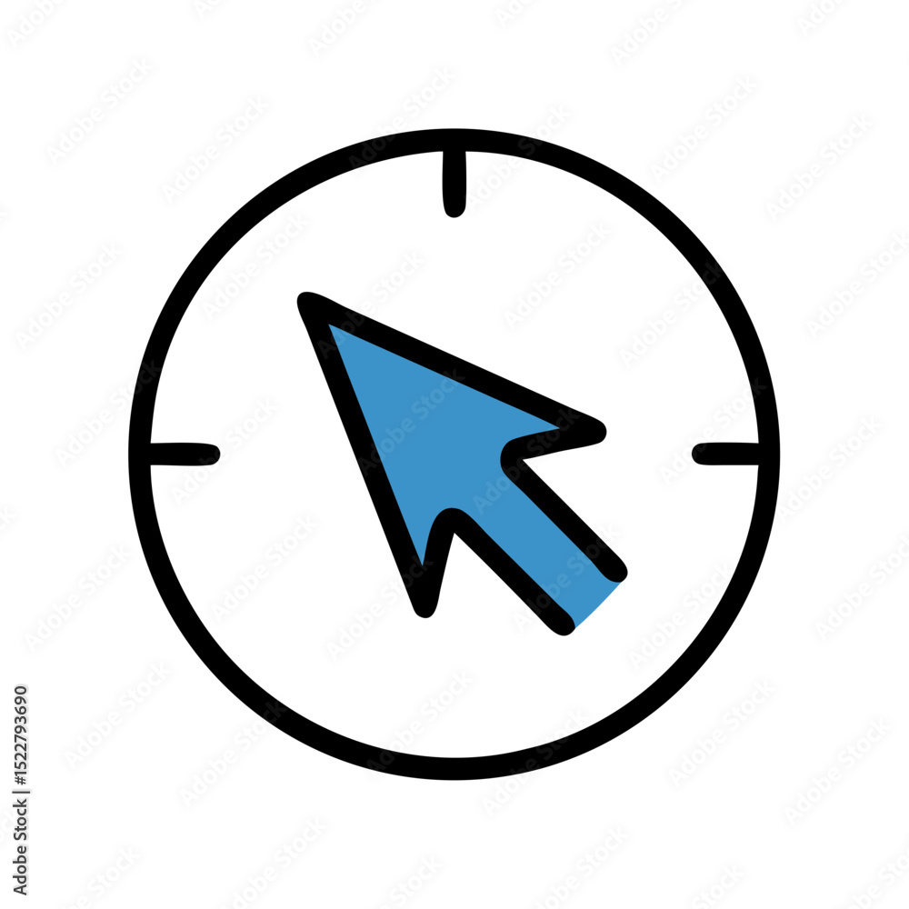 Poster cursor icon with blue pointer inside a circular frame
