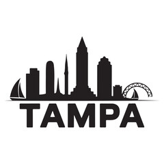 Obraz premium Vector Tampa skyline. Travel Tampa famous landmarks. Business and tourism concept for presentation, banner, web site. Vector black silhouette. with white background