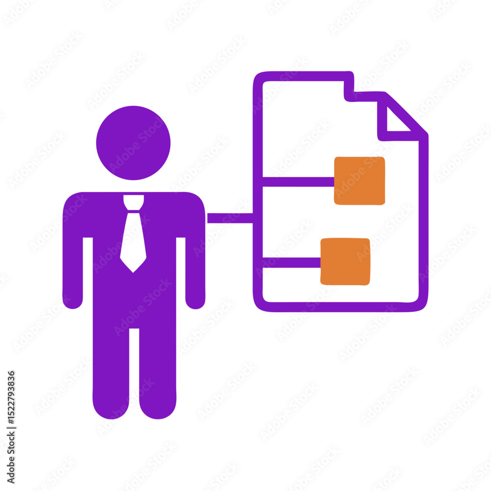Poster project manager icon connecting documents in minimalist design