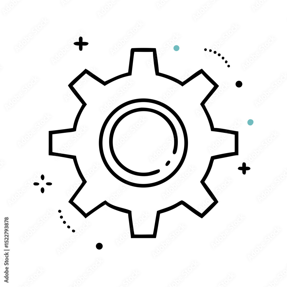 Poster simple line gear icon with abstract elements in modern style
