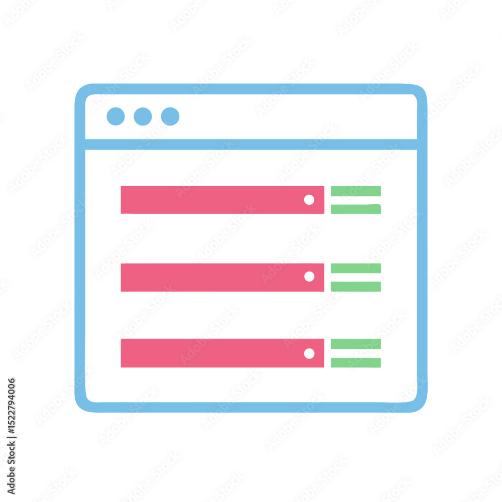 Poster user interface design with three colored progress bars in browser