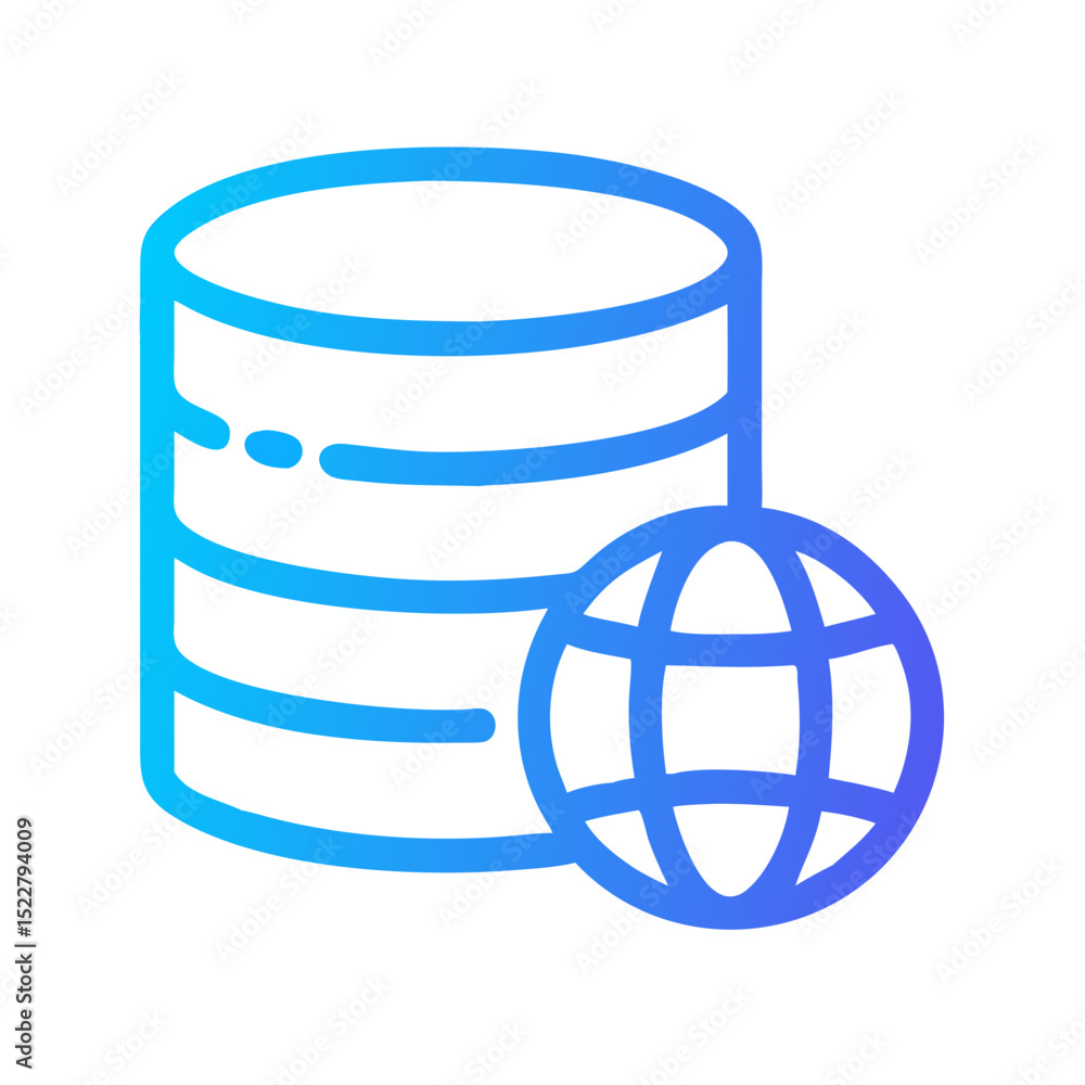 Poster database and globe icon in modern flat design style