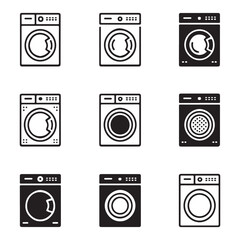 Dryer Machine Icon Set Collection. Modern Washing Machine and Dryer Icons Set
