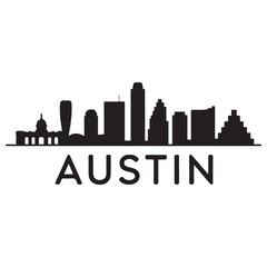 Naklejka premium Vector Austin skyline. Travel Austin famous landmarks. Business and tourism concept for presentation, banner, web site. Vector black silhouette. with white background