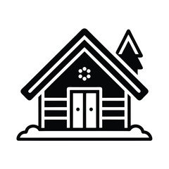 Cabin in Snow Icon Outline Vector Illustration
