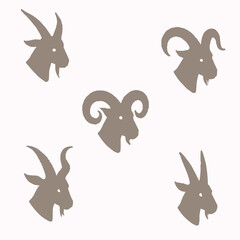 Wild Goat Head Set Silhouette on White Background