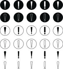 Exclamation mark icon set isolated on transparent background. Precautions circle symbol design. Emergency Warning Sign collection vector illustration. Speech bubble with exclamation mark.