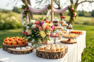 Naklejka premium Elegant Outdoor Wedding Buffet Setup