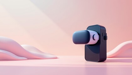 illustration of vr product demo, minimalist background, soft pastel palette, clean lines, dynamic composition, airy spacing.