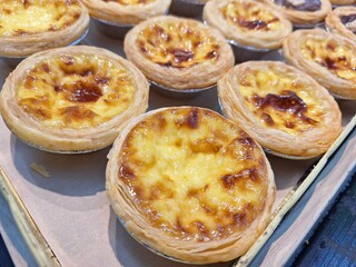 Golden Egg Tarts Freshly Baked on Tray