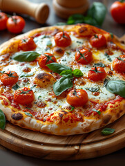Italian pizza with tomatoes and basil	