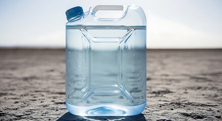 Plastic Water Jug Container Filled on Dry Ground Under Bright Sky