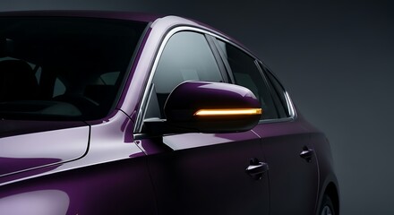 Shiny Purple Car with Illuminated Amber Turn Signal Indicator