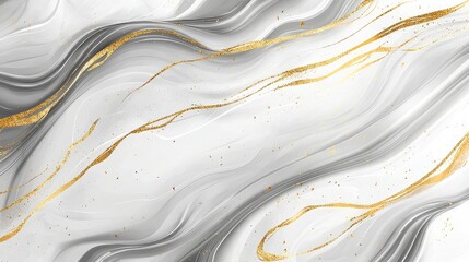 Obraz premium Abstract marble pattern in grey and white with gold accents, featuring fluid shapes and watercolor effect on a plain background.