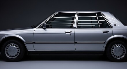 Silver Sedan Car Side View in Studio with Gray Background