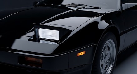 Sleek Black Car Headlight Detail Retro Automotive Design