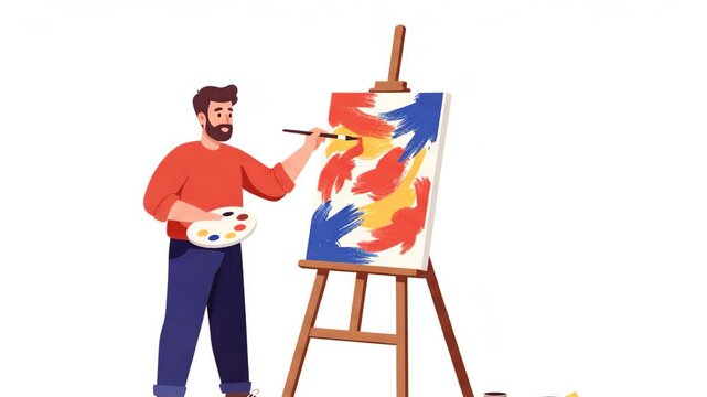 Artist painting on easel colorful artwork vector illustration