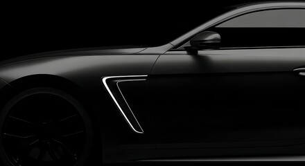 Sleek Black Car with Striking White Accent on Dark Background
