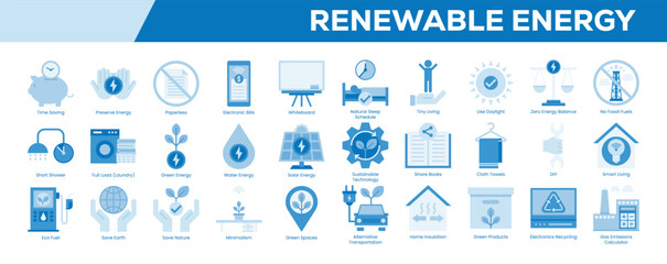 Renewable Energy Icon Set – Flat Blue Tone Symbols