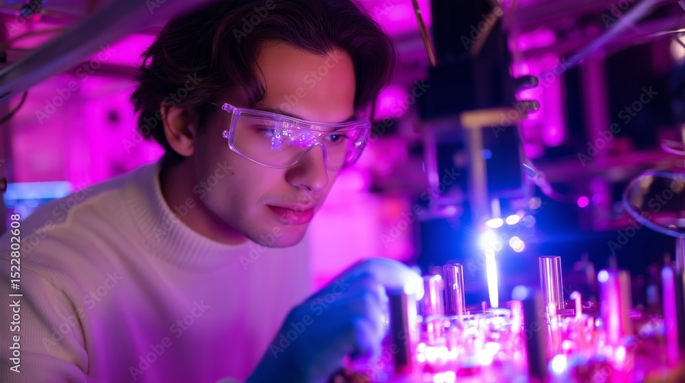 Aufkleber scientist conducting experiments in a laboratory with colorful lighting and advanced technology