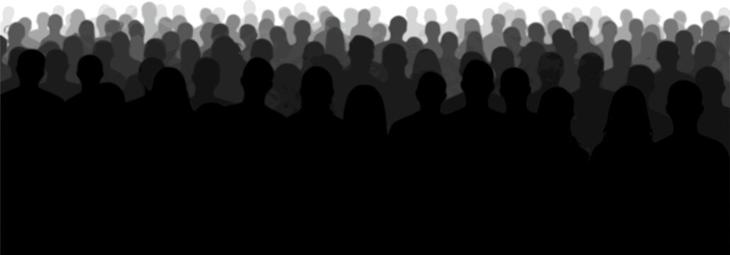 People heads silhouette. The audience sitting back view vector illustration. Back crowd.

