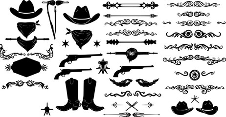 A large collection of old western design elements, embellishment, borders and divider lines.
