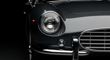 Classic Car Front View Gray Paint Chrome Trim Headlight