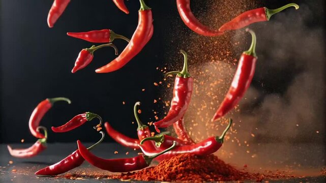 Vibrant Red Chilies and Chili Powder 4k video