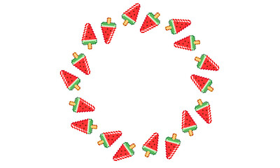 Round Watermelon Popsicle Pixel Art Frame, Transparent PNG for Cute Summer Clipart and Digital Design
