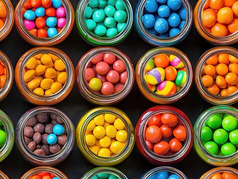 Assorted Colorful Candis Displayed in Vibrant Jars