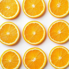 Fototapeta premium Fresh Orange Slices Arranged Neatly on White Background