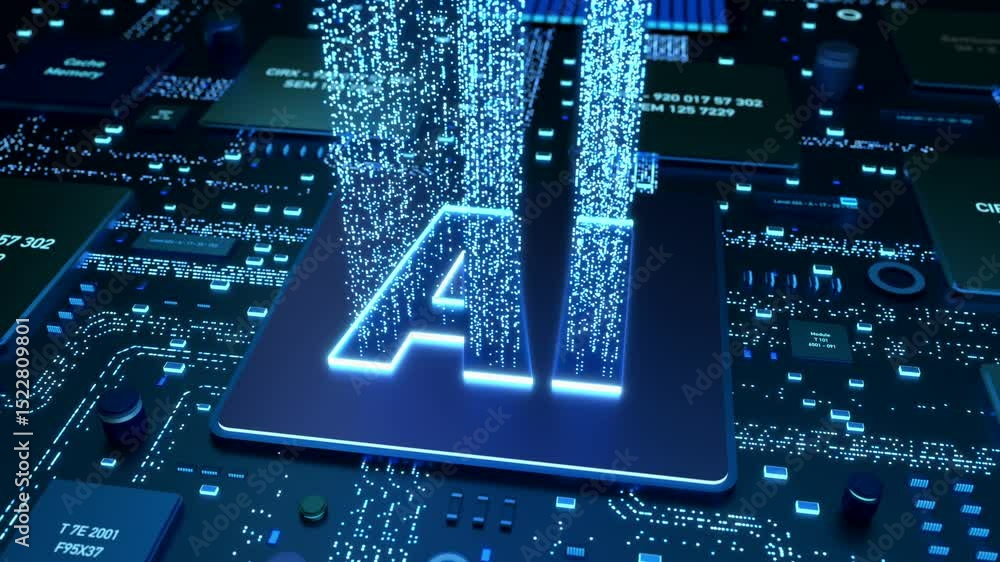 Poster ai artificial intelligence processor, computer motherboard, big data, machine learning, data science