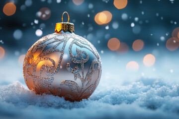 Christmas ball in the snow.