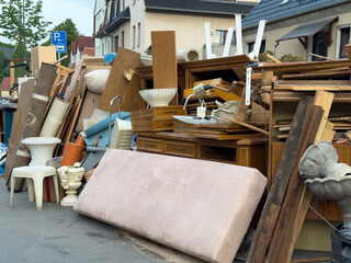 Bulky waste furniture is on the street for recycling at the recycling center