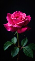 Fototapeta premium Vibrant pink wild rose, Colorado macro Dramatic black background , wildflower, flower