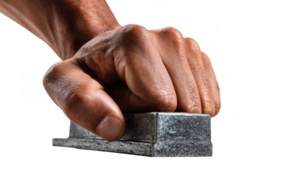 Close up of an athlete's hand gripping a starting block, ready to launch into a race, isolated on a transparent background, perfect for sports and fitness projects
