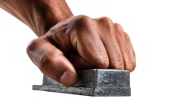 Close up of an athlete's hand gripping a starting block, ready to launch into a race, isolated on a transparent background, perfect for sports and fitness projects