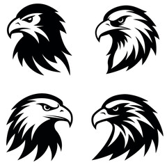 Four Black and White Eagle Head Logos on a Square Background Design