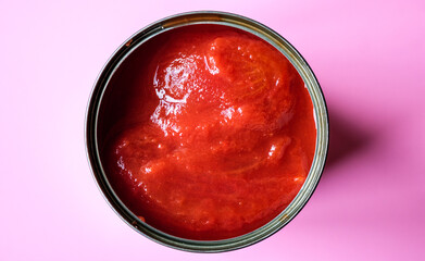 London UK, June 06 2025, Open Tin Of Plum Tomatoes Ready To Cook