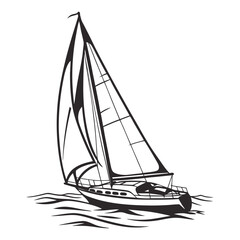 sailboat on water silhouette icon black and white