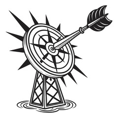 target with arrow black and white silhouette on white background