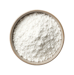 Fine White Powder in a Ceramic Bowl Displaying a Soft Texture, Perfect for Culinary Uses and Baking, Isolated on Transparent and White Background