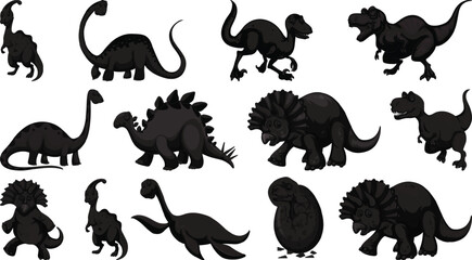 Different dinosaurs cartoon character and fantasy dragons isolated