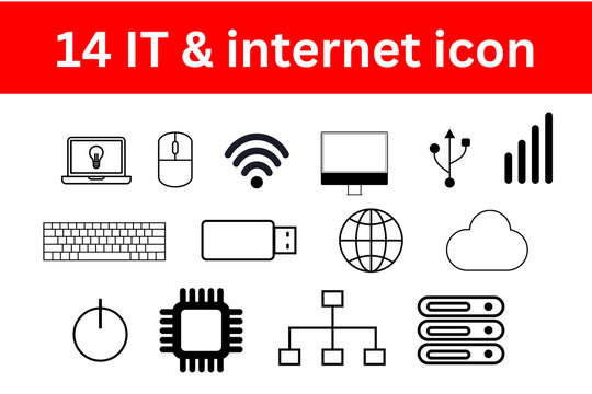 collection  of IT and internet icon,technology,worldwide,online,computer,lan,mouse,keyboard,server