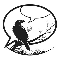 crow speech bubble message silhouette black and white