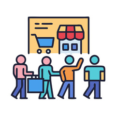 Obraz premium Shopping concept Icon set Business, shopping bot, shopping platform, hot sale, cloth shop, pet shop, shopping hours, motor shop,