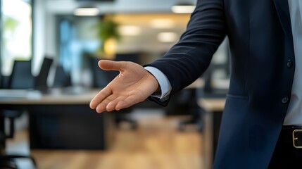 Fototapeta premium Business Professional Extending Hand for Greeting in Modern Office