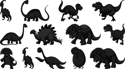 Different dinosaurs cartoon character and fantasy dragons isolated