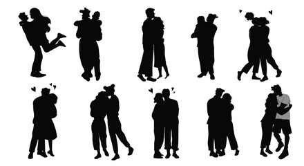 Set of people hug, love, homosexual couple embrace