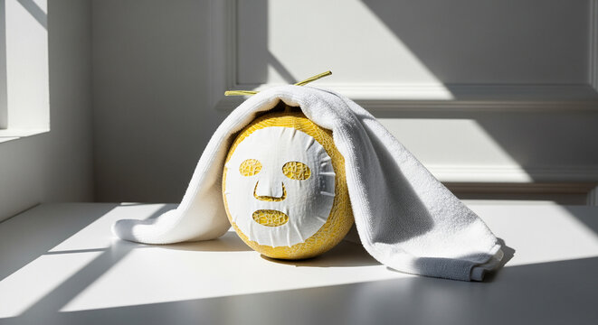 Honeydew Melon with Facial Sheet Mask Under a Towel